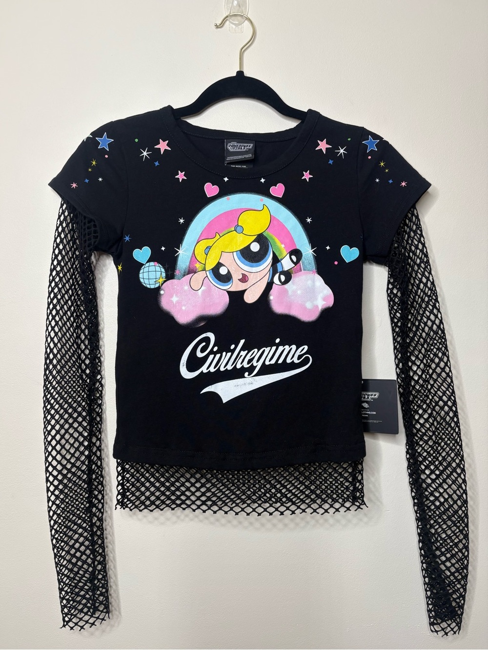 Civil Regime Black Fishnet Sleeve Shirt
